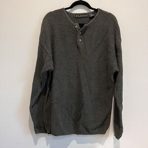 Men XL Knit Henley Sweater Olive Gray Knit Texture Long Sleeve Casual Pazzo